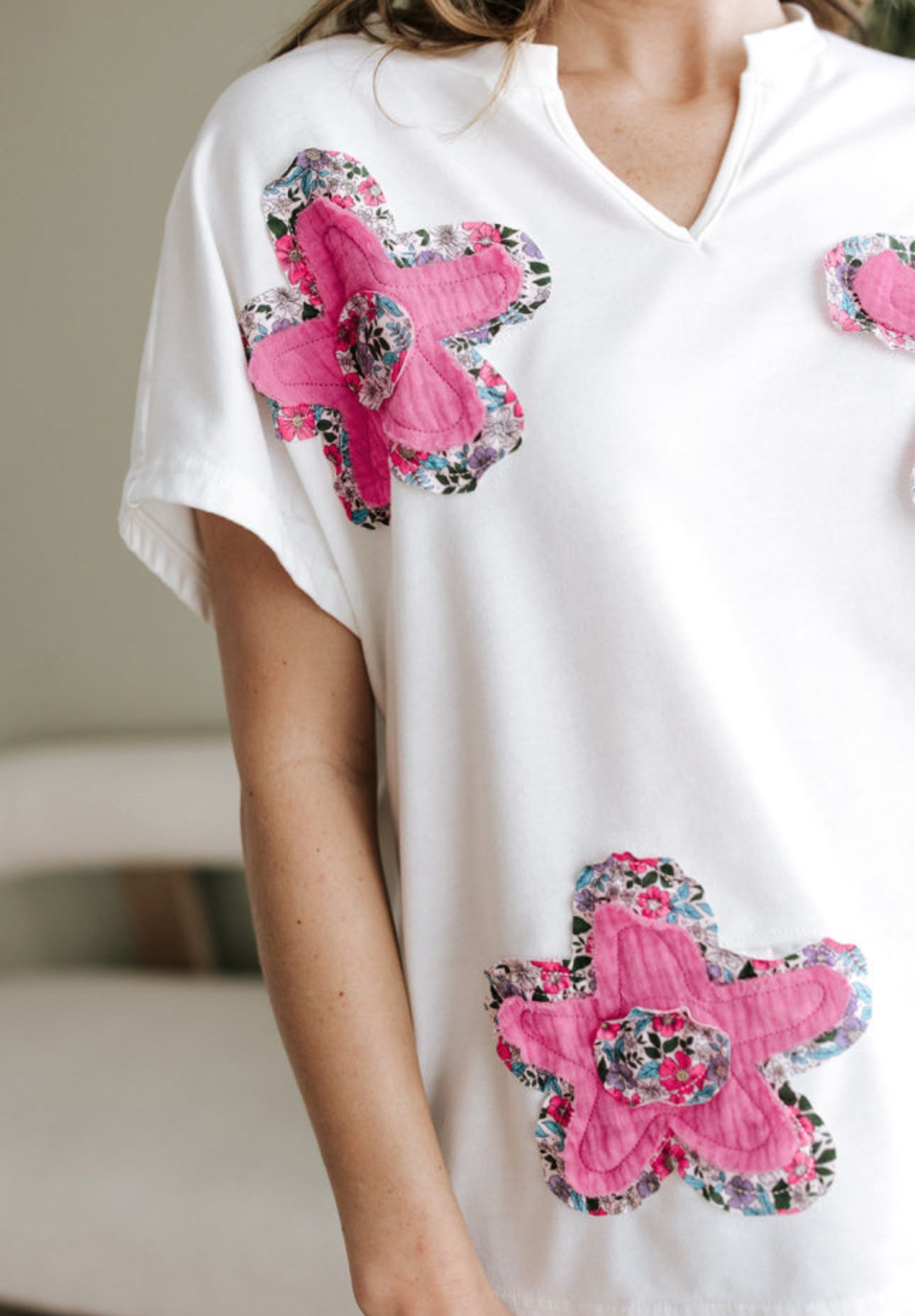 Spring’s Patchwork Flowers Vneck