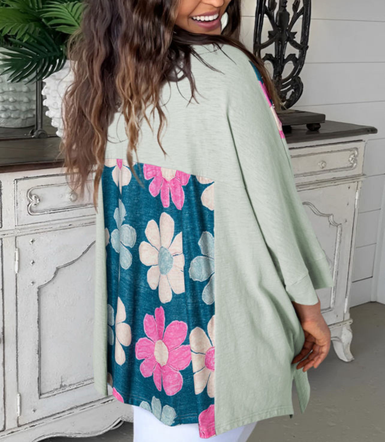 Sage Floral Plus Top