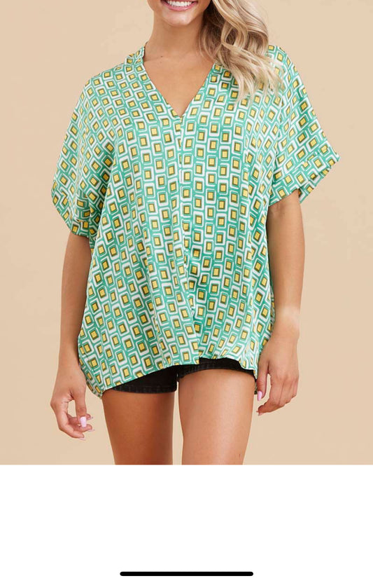 Green Geo Dots Plus Blouse