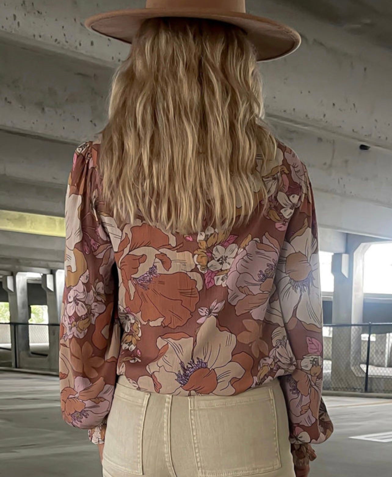 Brown Flowers Vneck Blouse