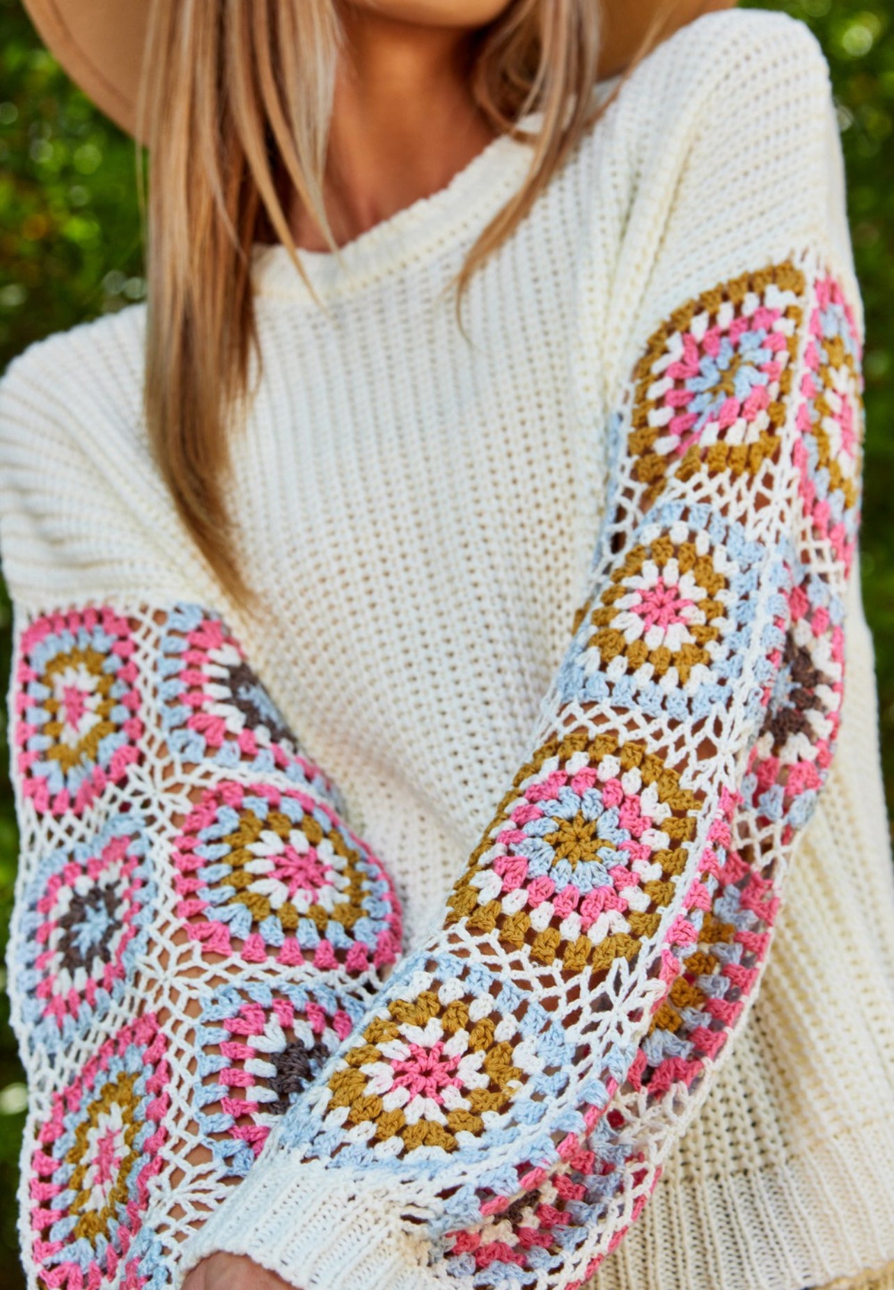 Wanna B Crochet Sleeve Knit Sweater