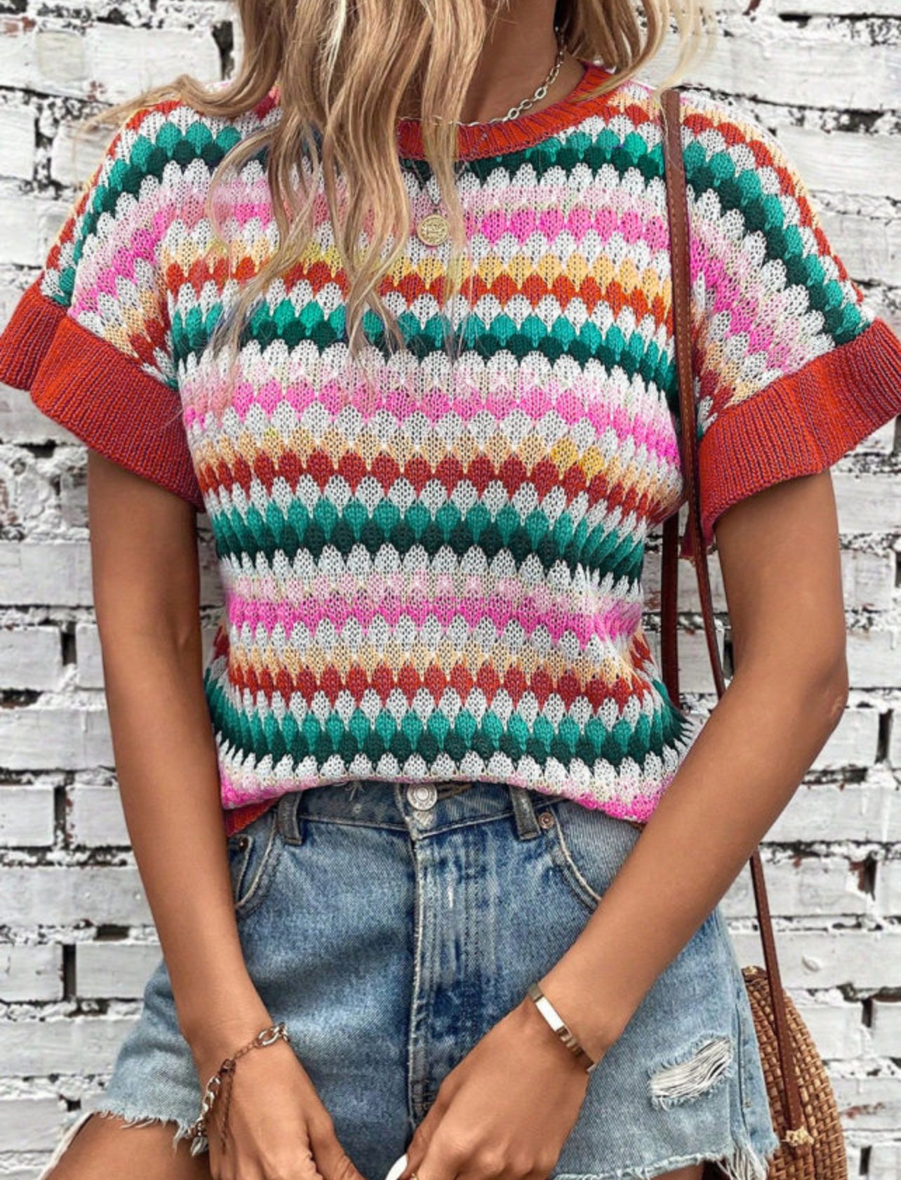 Colorful Textured Lightweight Knit Sweater