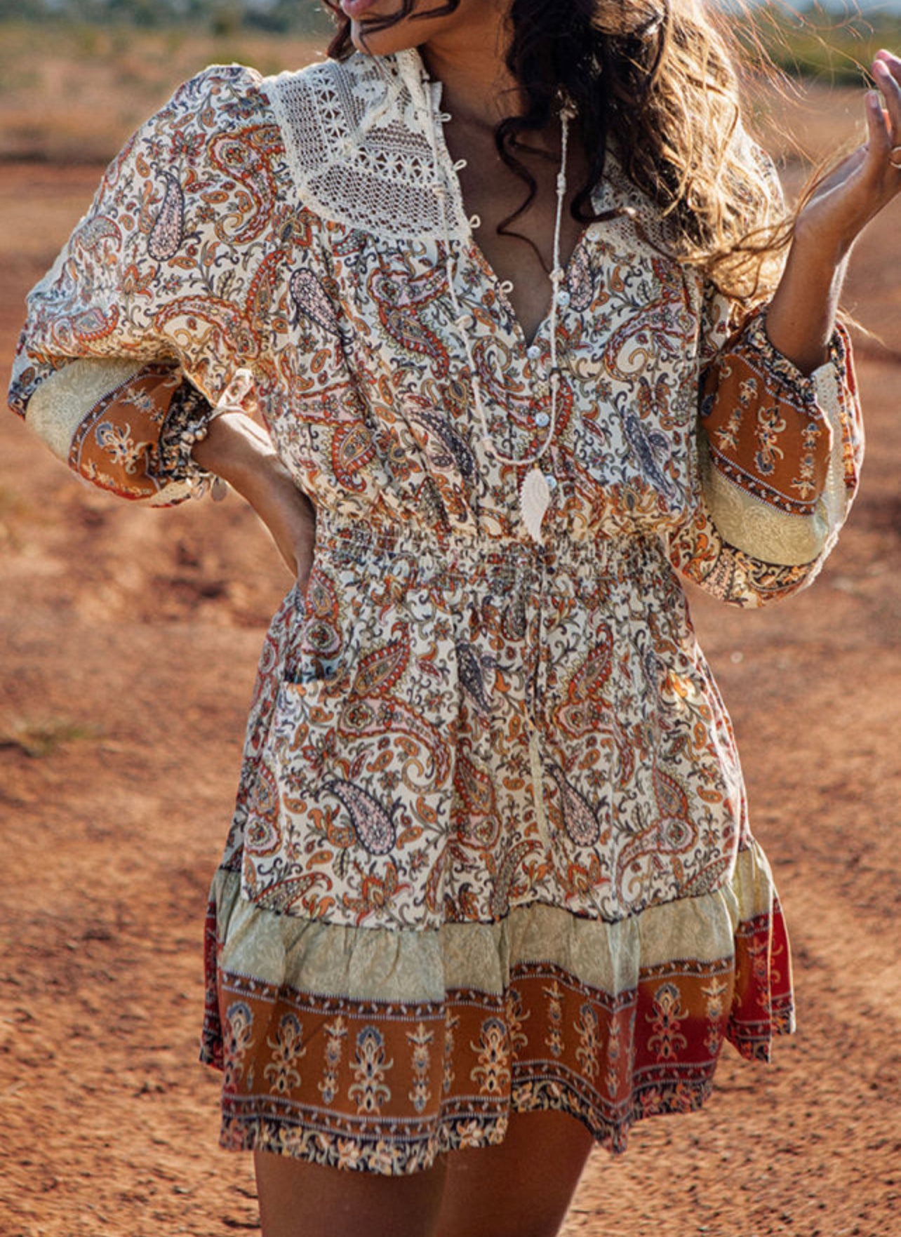 Boho Lace Neck Dress