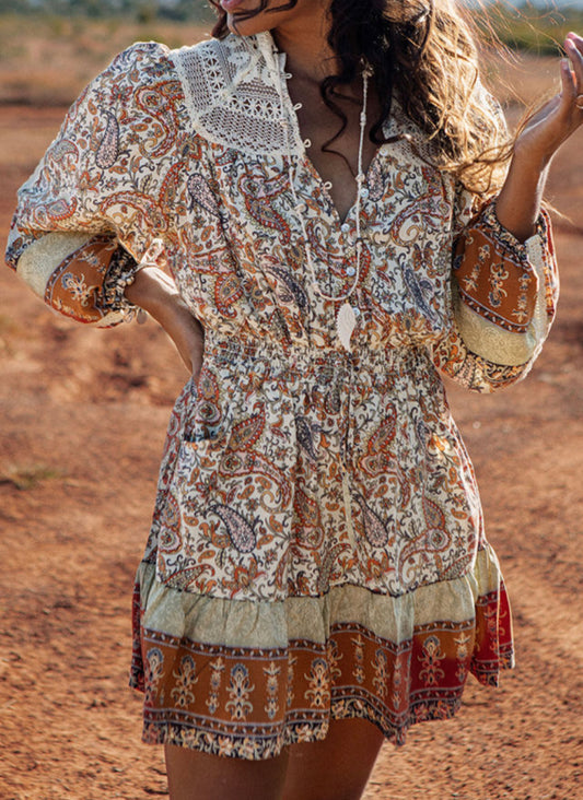 Boho Lace Neck Dress