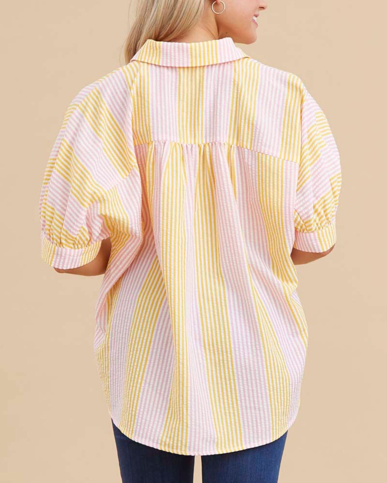 Spring Stripes Plus Button up Top
