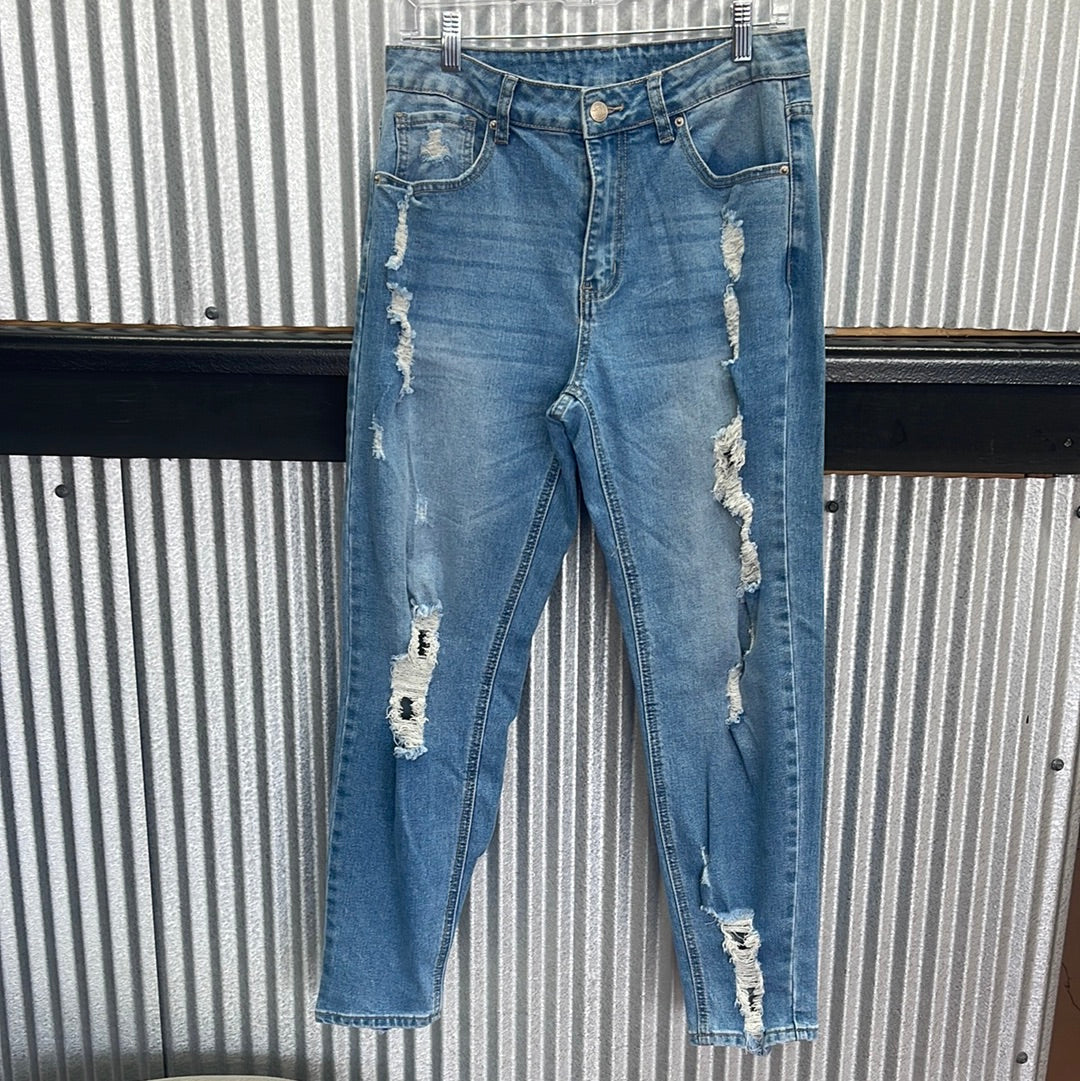Distressed Mom High Waist Skinny