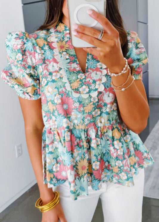 Blissful Notched Floral Top