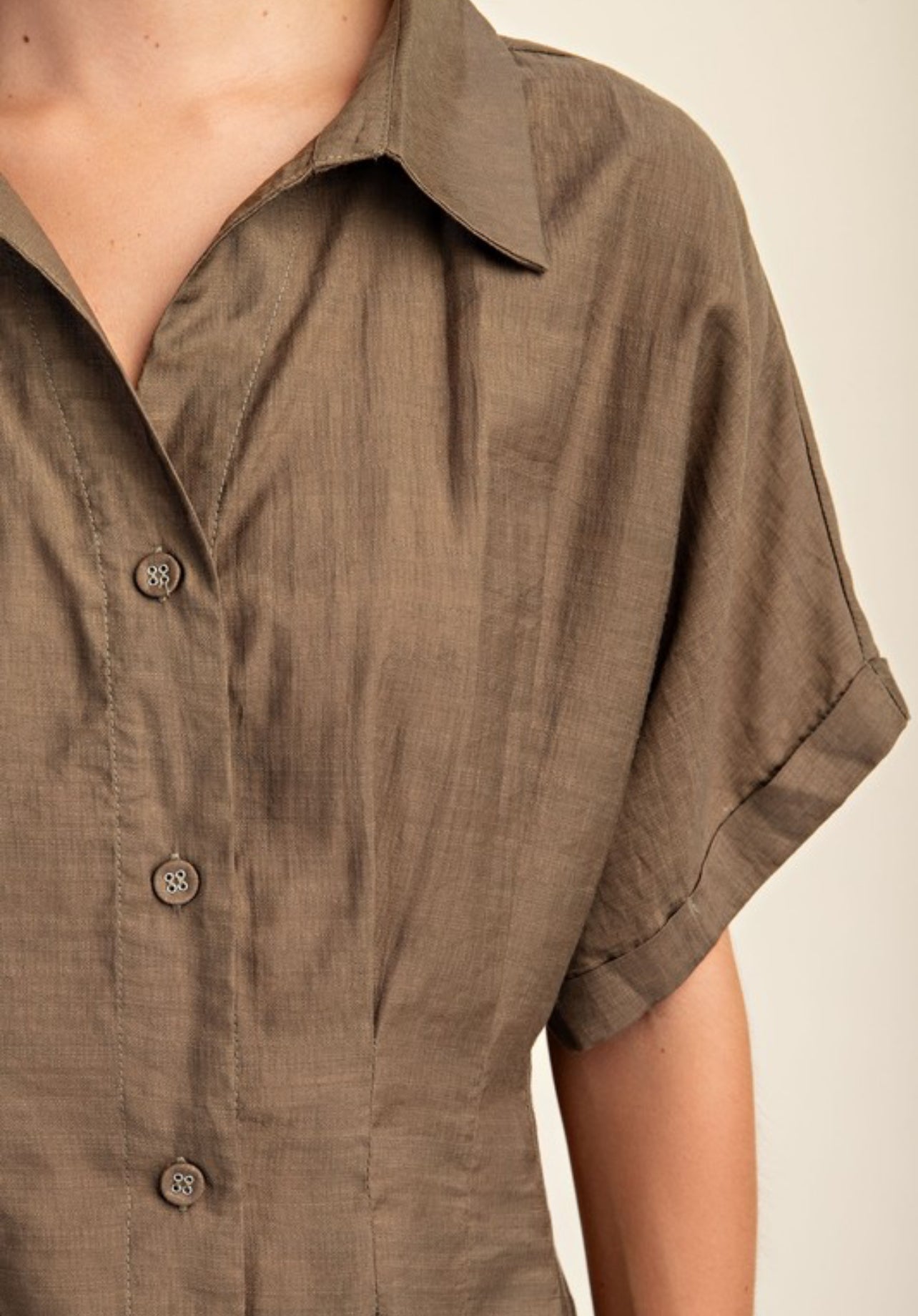 Army Green Shade Pleated Button Down