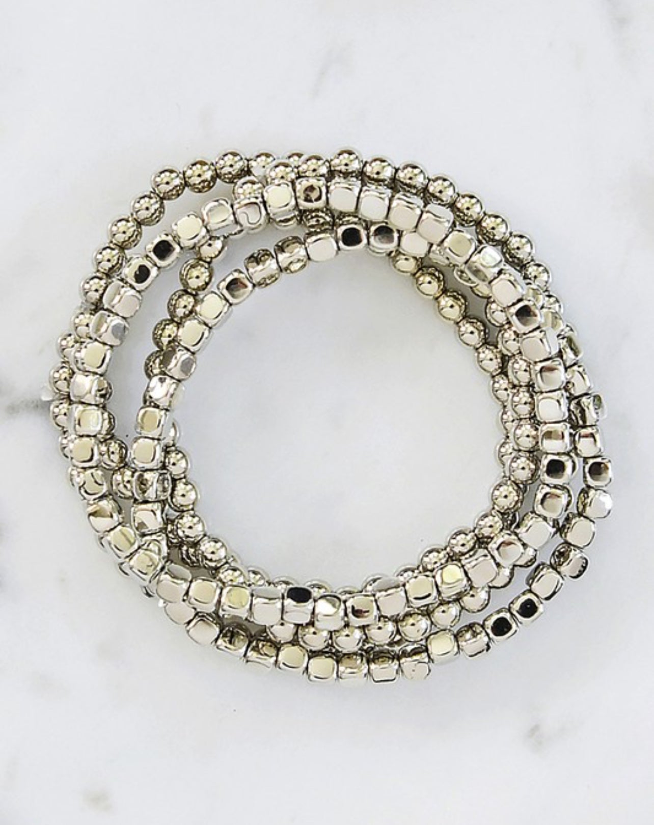 Silver Beaded Stretch Bracelet Set