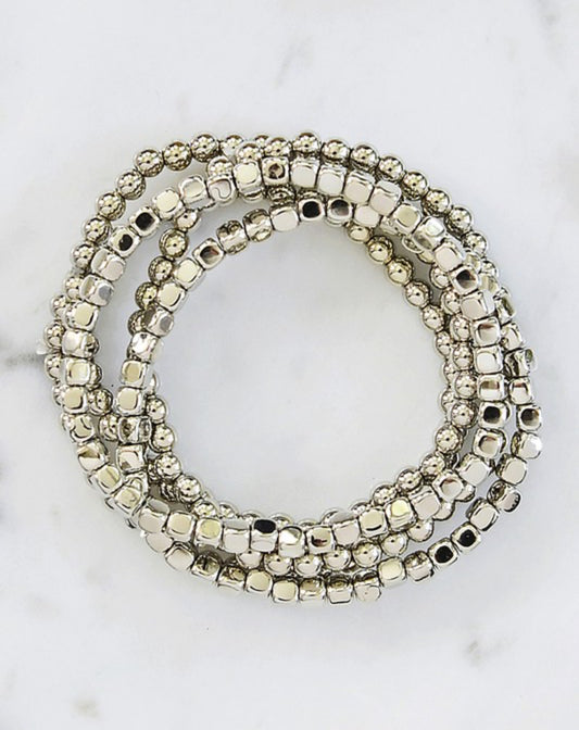 Silver Beaded Stretch Bracelet Set
