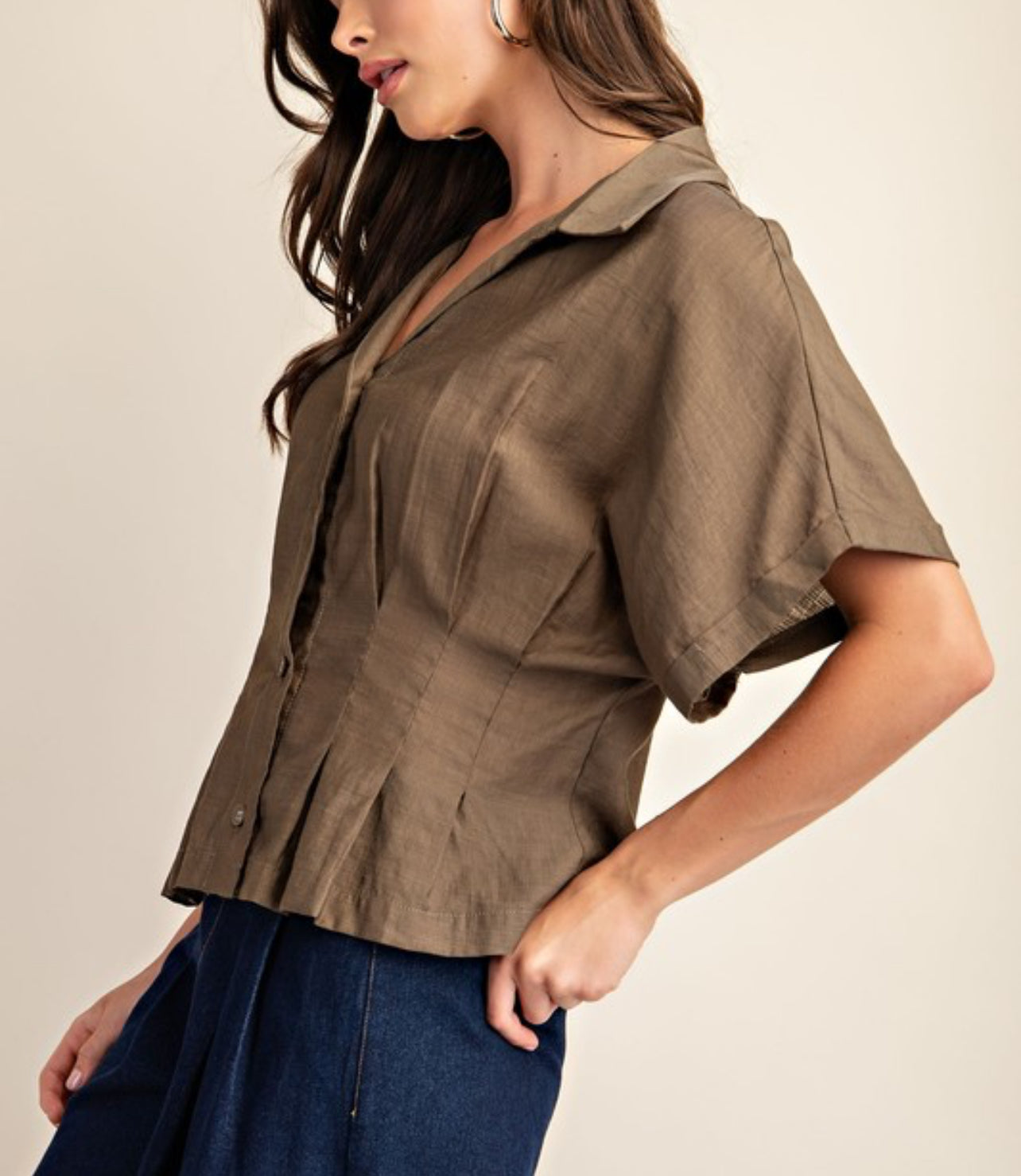 Army Green Shade Pleated Button Down