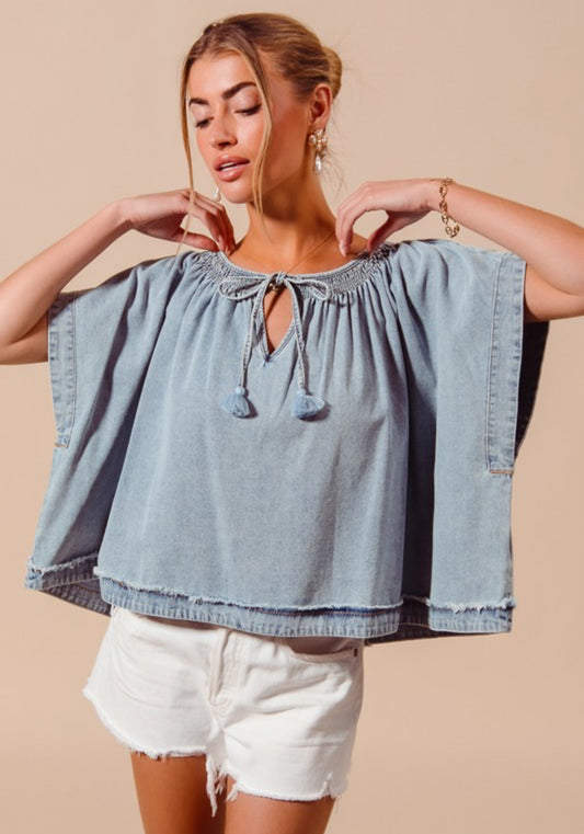 Sky’s Blue Denim Dolman Top