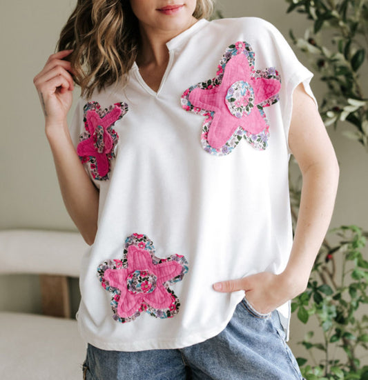 Spring’s Patchwork Flowers Vneck