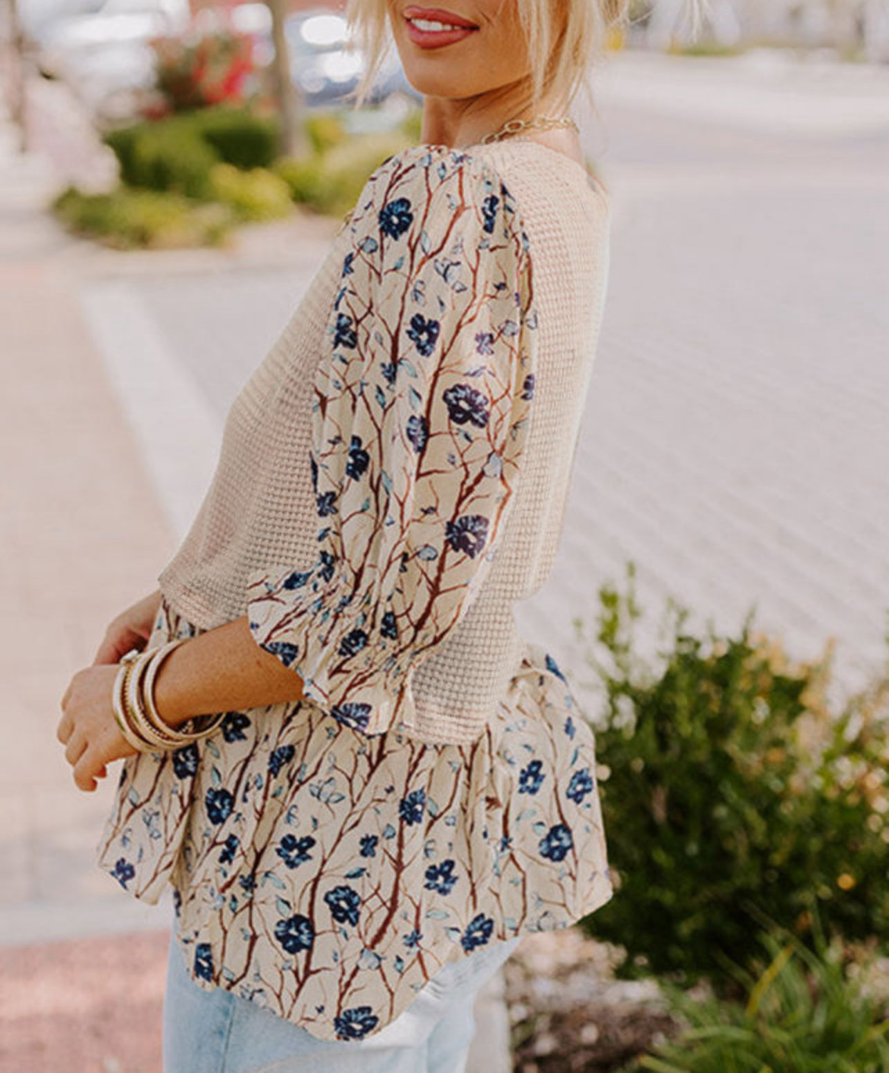 Plus Floral Two Kint Patch Top