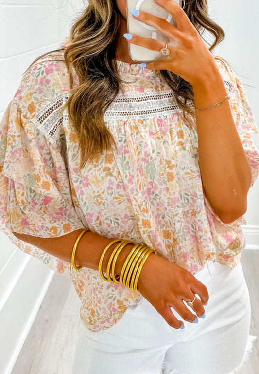 Light Floral Wide Sleeve Top