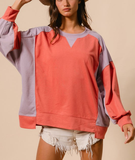 Coral and Lavender Vneck Pullover