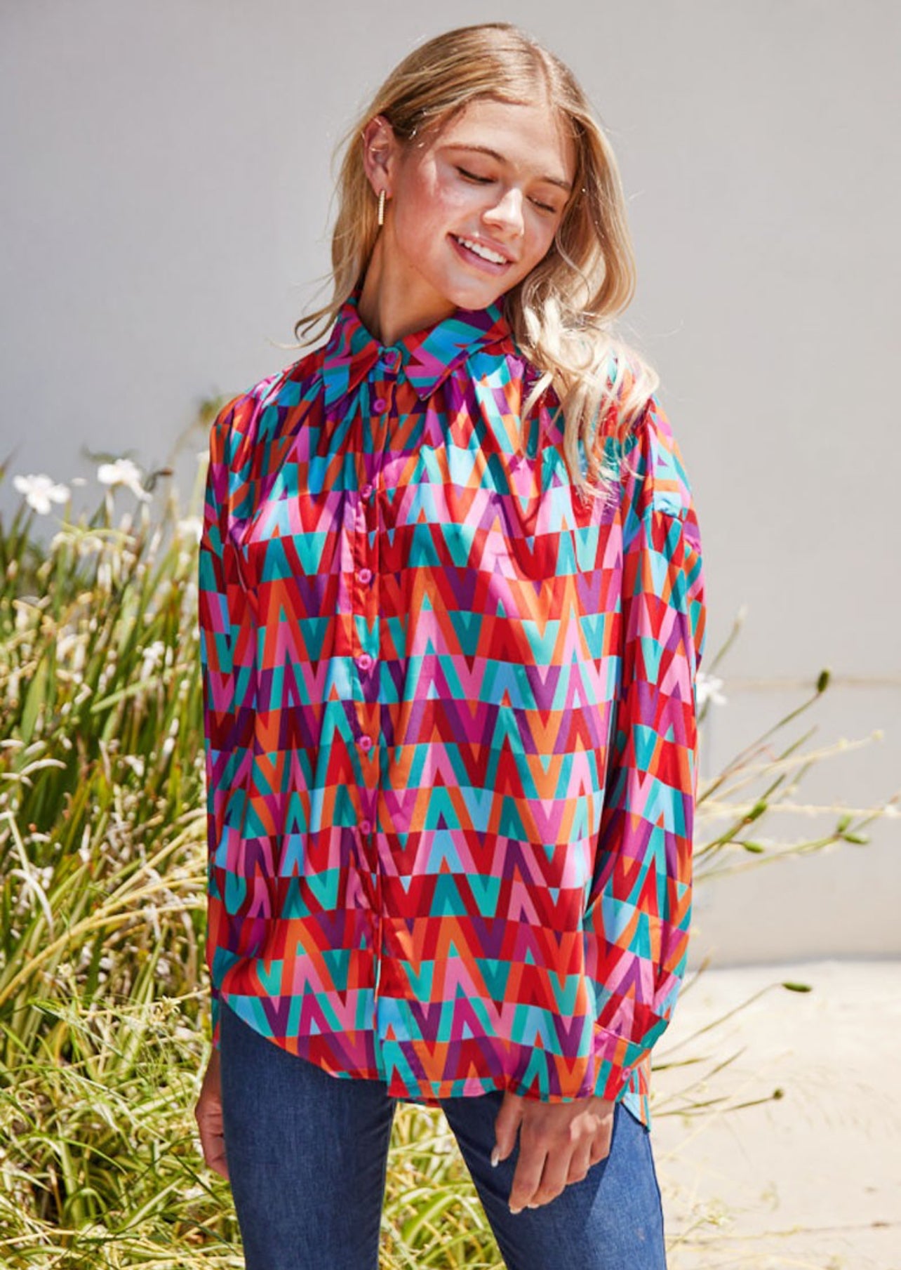 Bright Chevron Striped Button Down