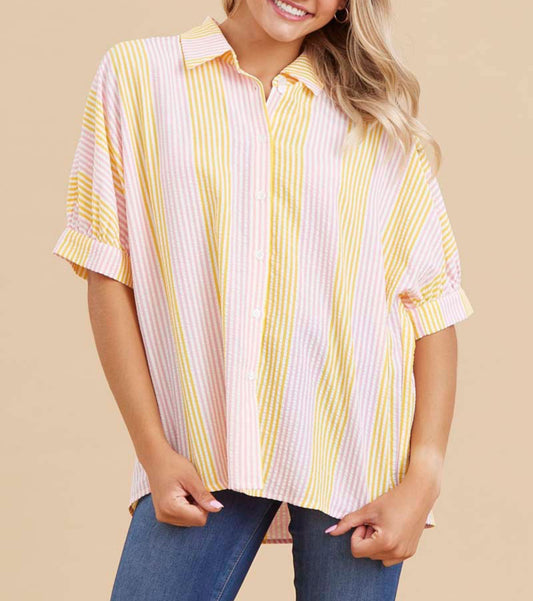 Spring Stripes Plus Button up Top