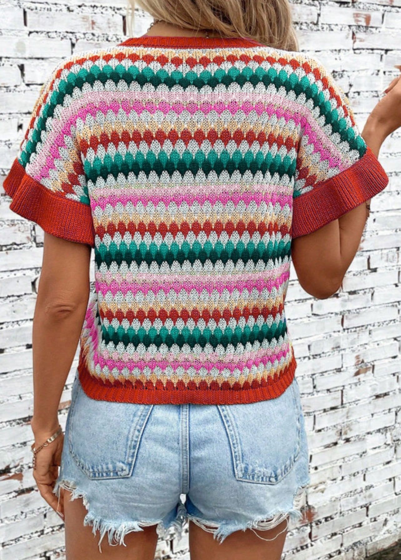 Colorful Textured Lightweight Knit Sweater