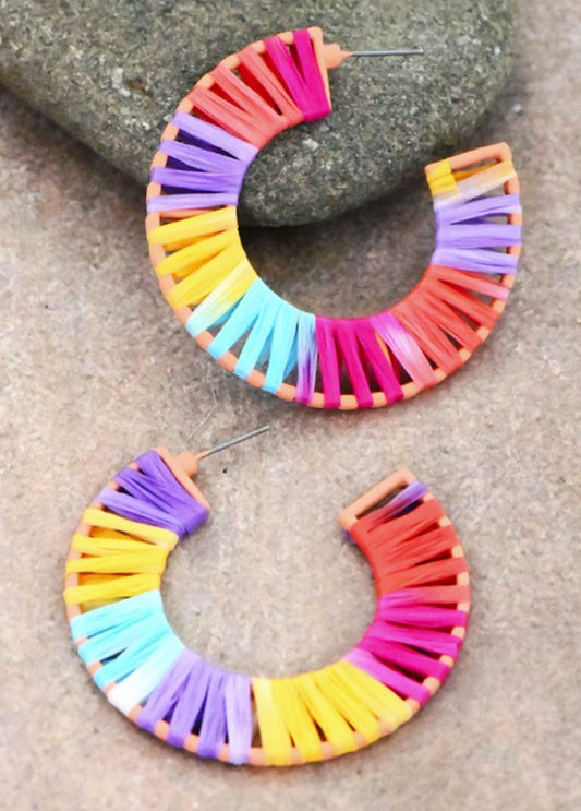 Colorful Raffia Wrapped Hoops
