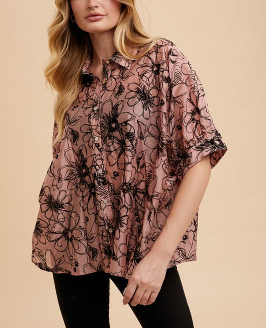 Velvet Floral Button Down