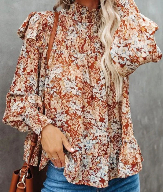 Gold Flame Floral Blouse