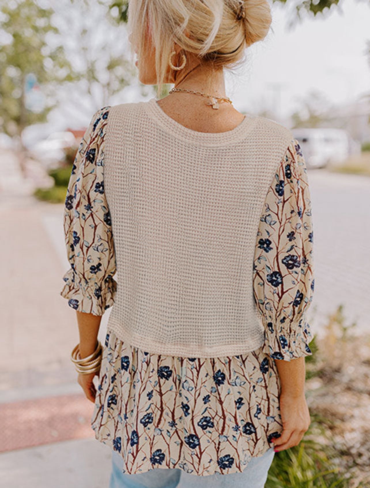Plus Floral Two Kint Patch Top