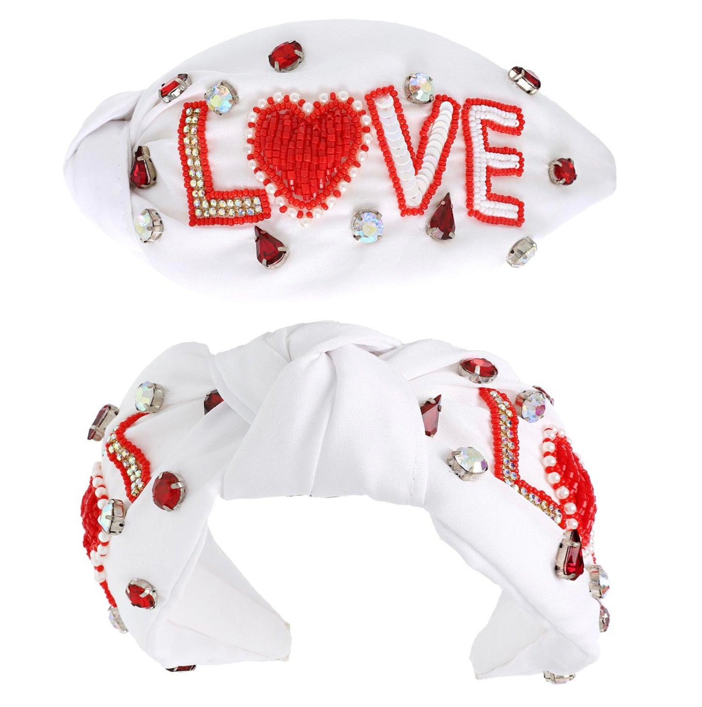 White Love Beaded Headband