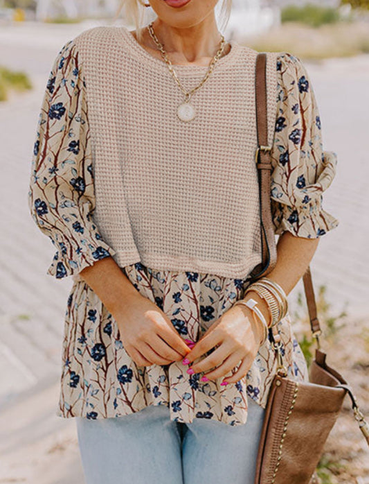 Plus Floral Two Kint Patch Top