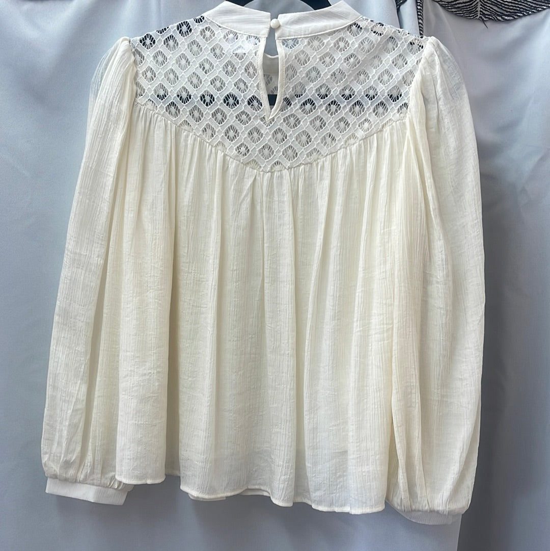 Ivory Lace Chest Textured Blouse